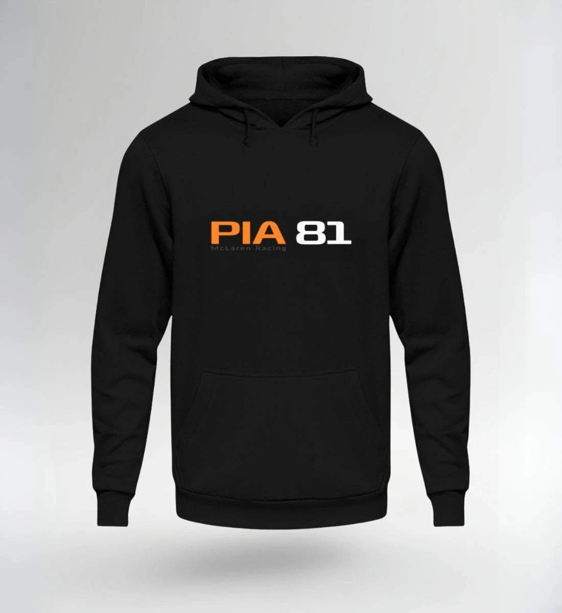 Image of NOVAWEAR PIA 81 Motorsport Hoodie black with orange and white logo, limited edition streetwear hoodie.